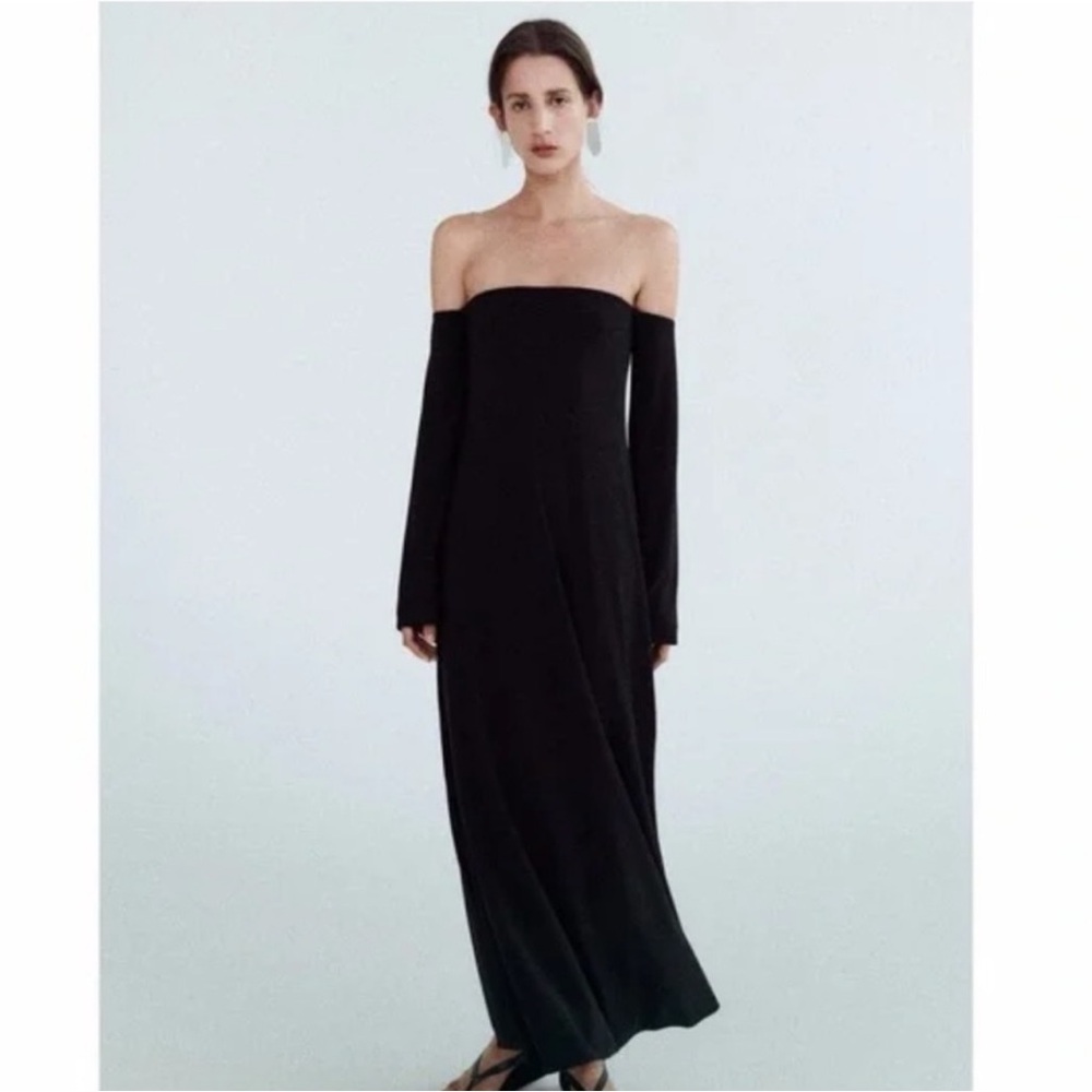 Zara Black Off-Shoulder Jersey Dress. Worn once.